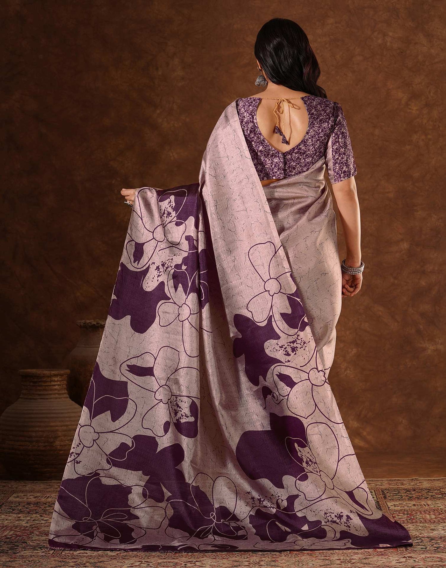 Mauve Cotton Printed Saree