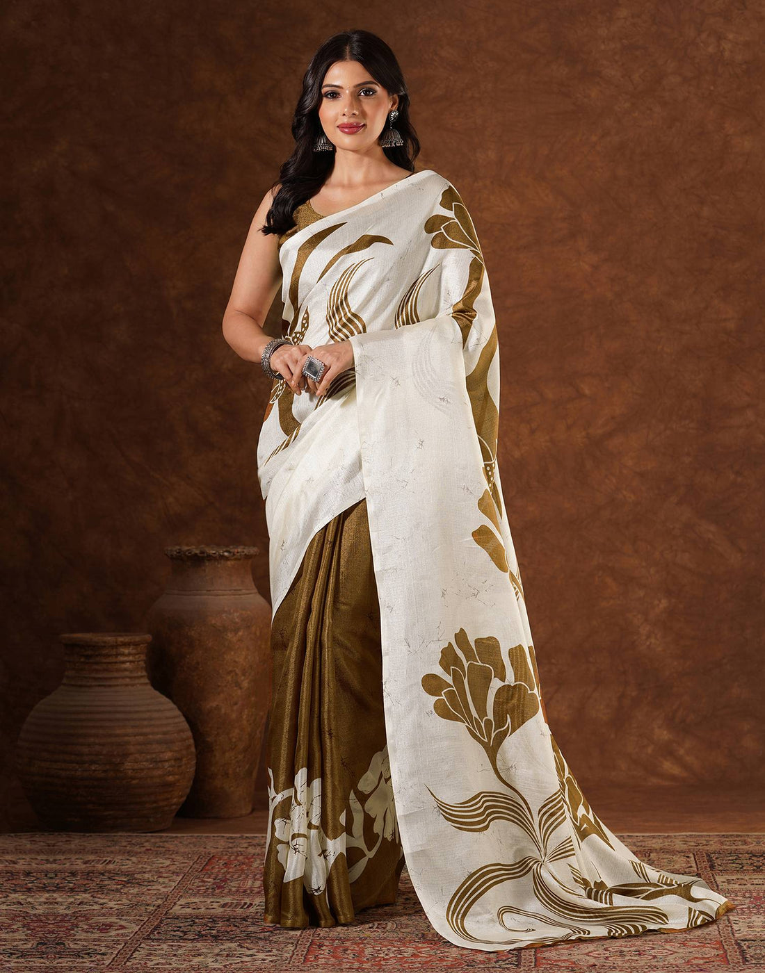 Off White Cotton Printed Saree