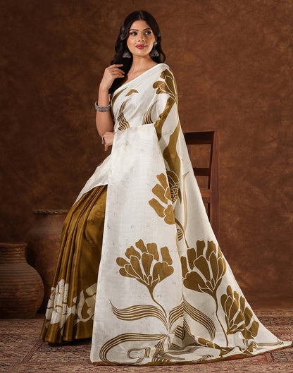 Off White Cotton Printed Saree