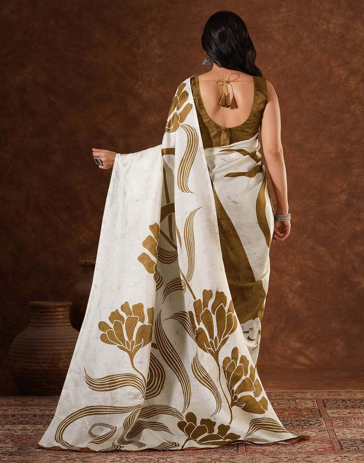 Off White Cotton Printed Saree