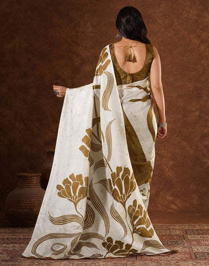 Off White Cotton Printed Saree