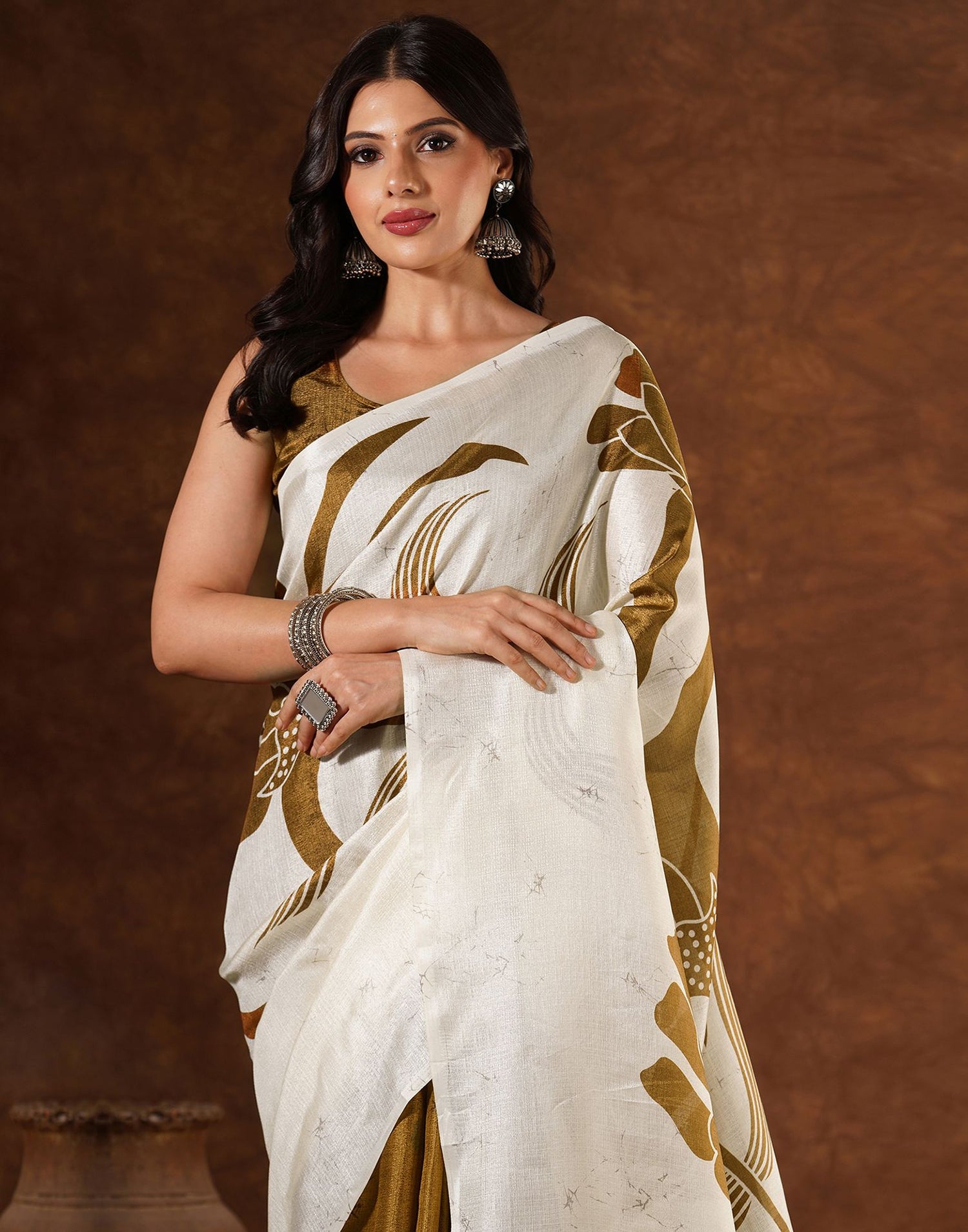 Off White Cotton Printed Saree