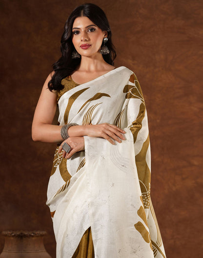 Off White Cotton Printed Saree