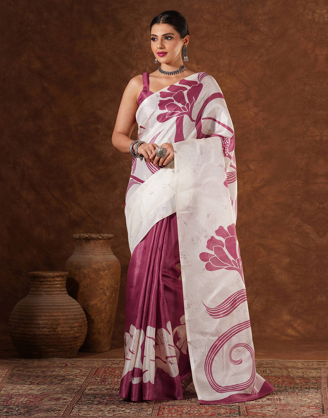 Pink Cotton Printed Saree