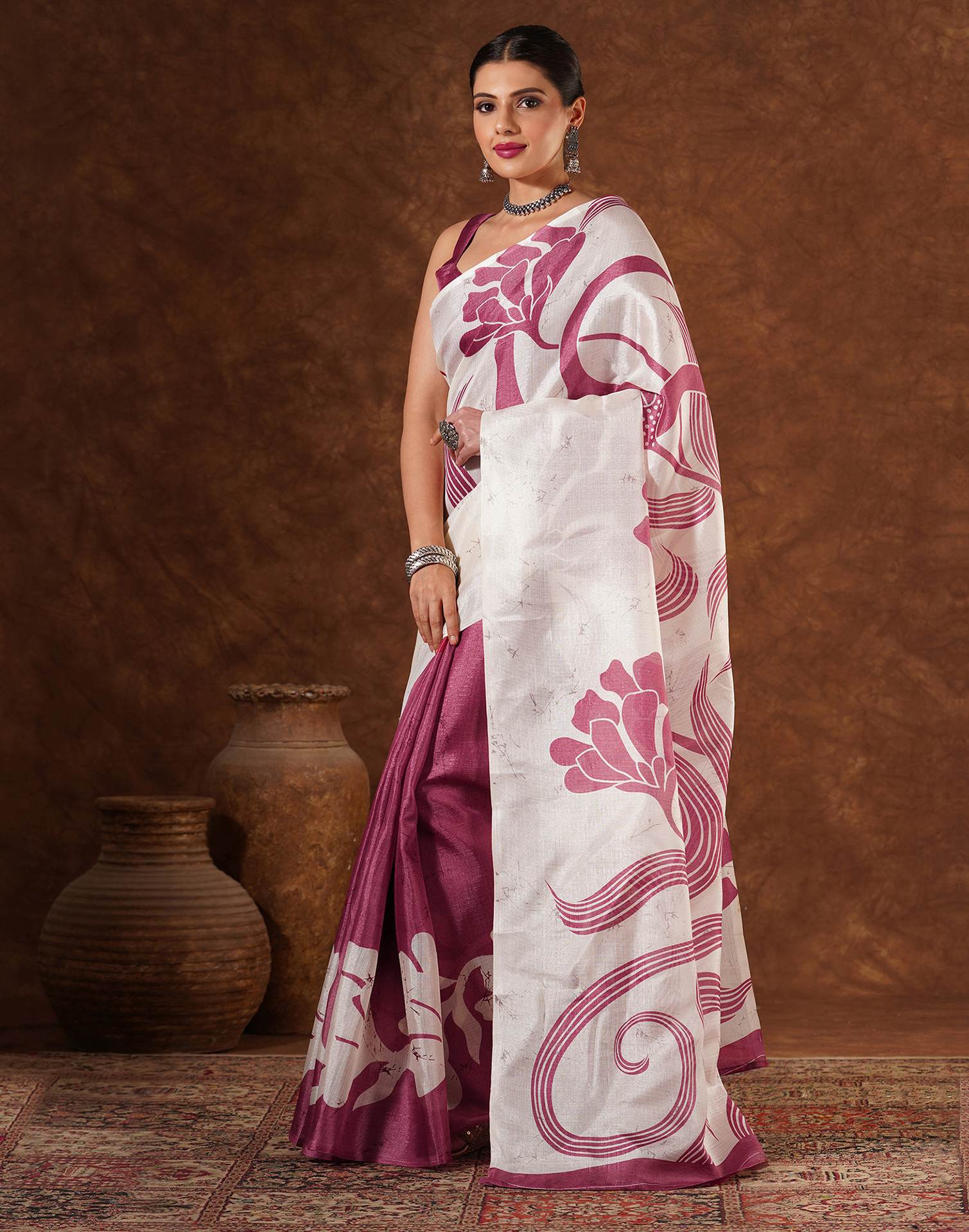 Pink Cotton Printed Saree