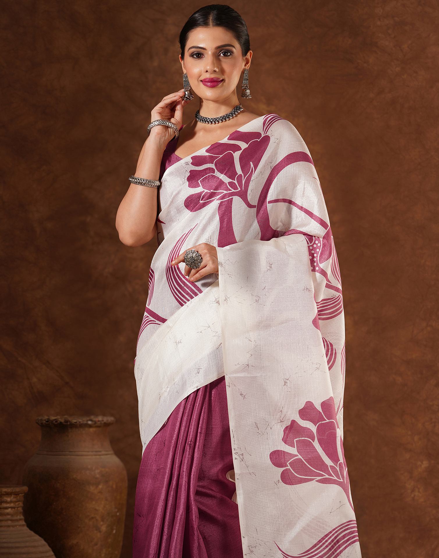 Pink Cotton Printed Saree