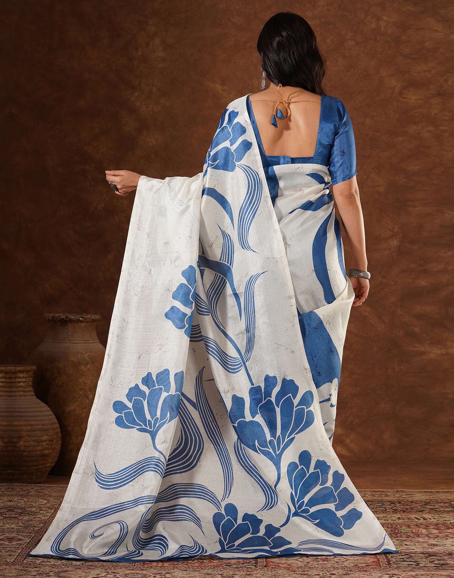 Blue Cotton Printed Saree