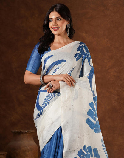 Blue Cotton Printed Saree