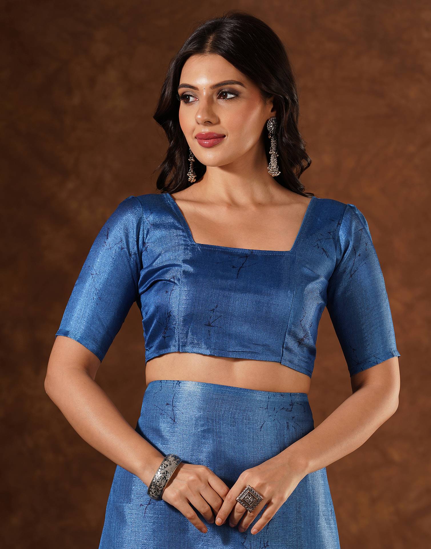 Blue Cotton Printed Saree