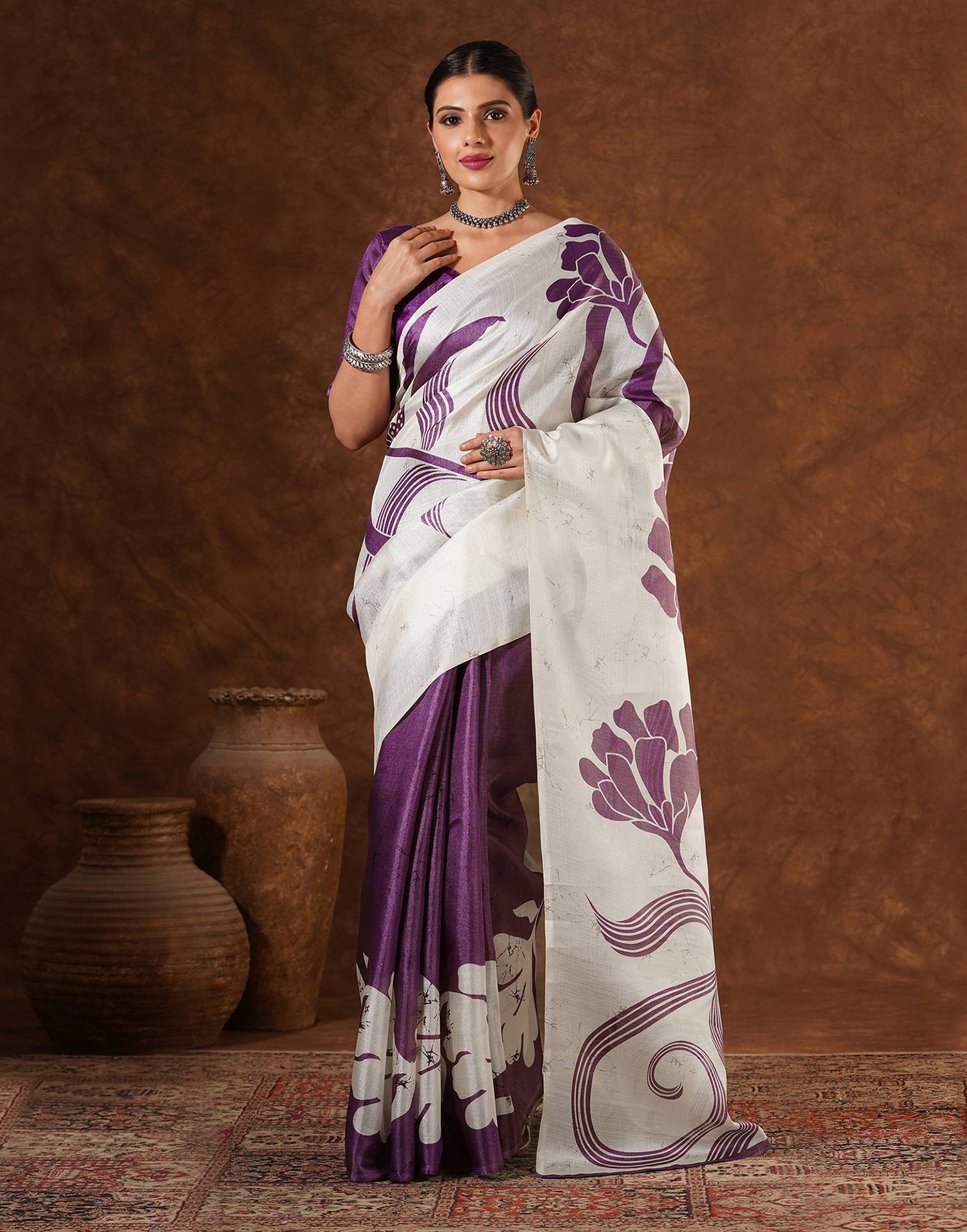 Purple Cotton Printed Saree