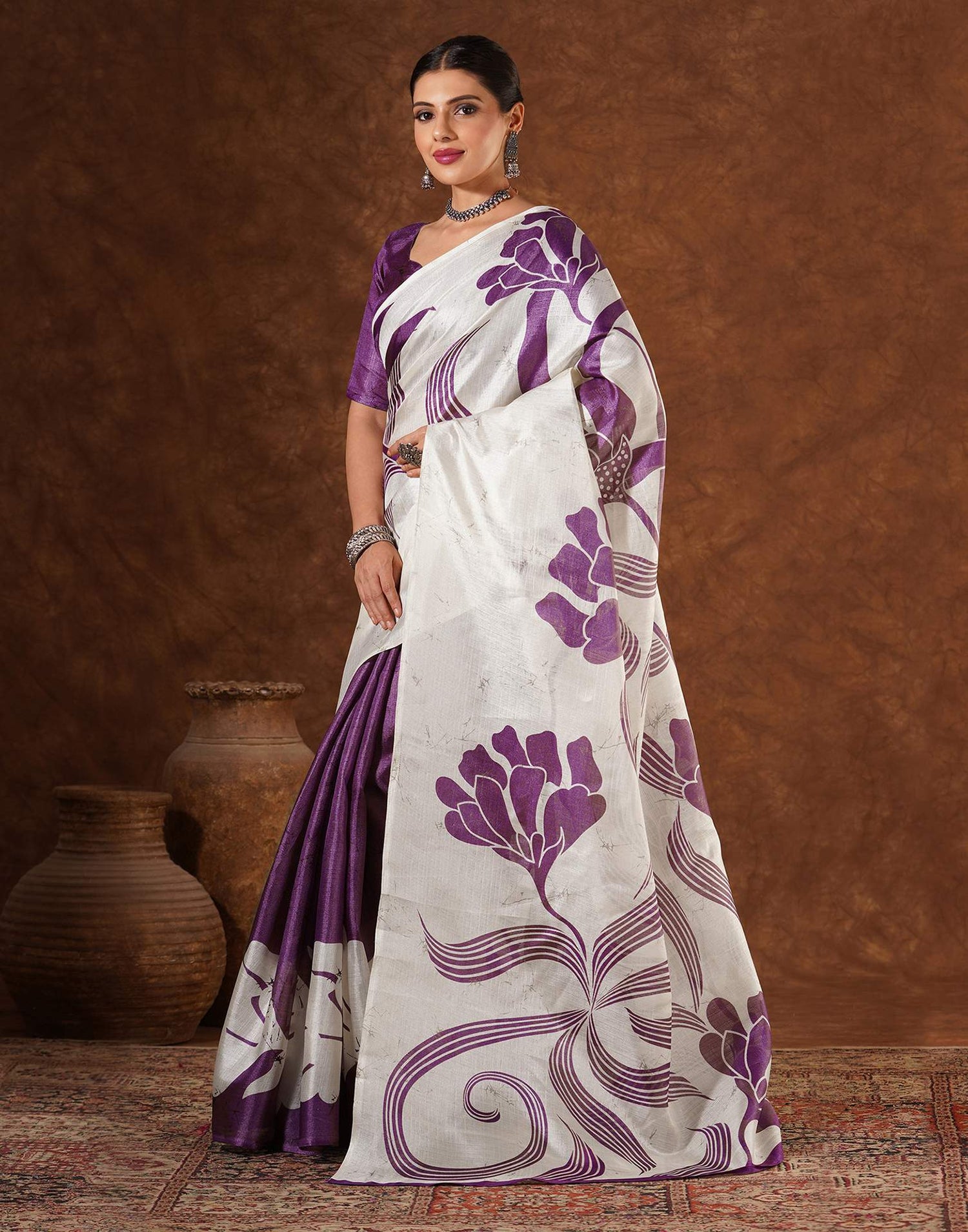 Purple Cotton Printed Saree