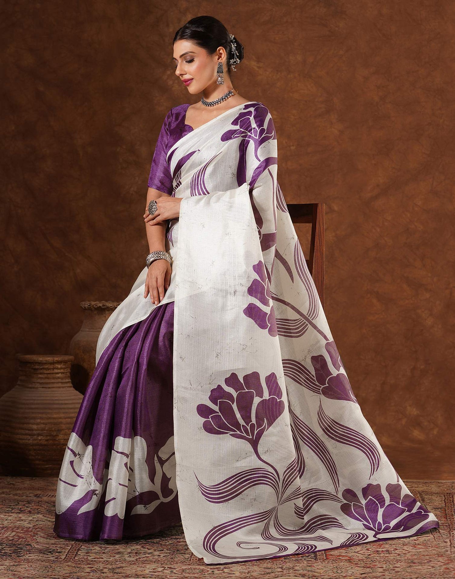 Purple Cotton Printed Saree