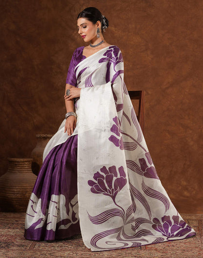 Purple Cotton Printed Saree