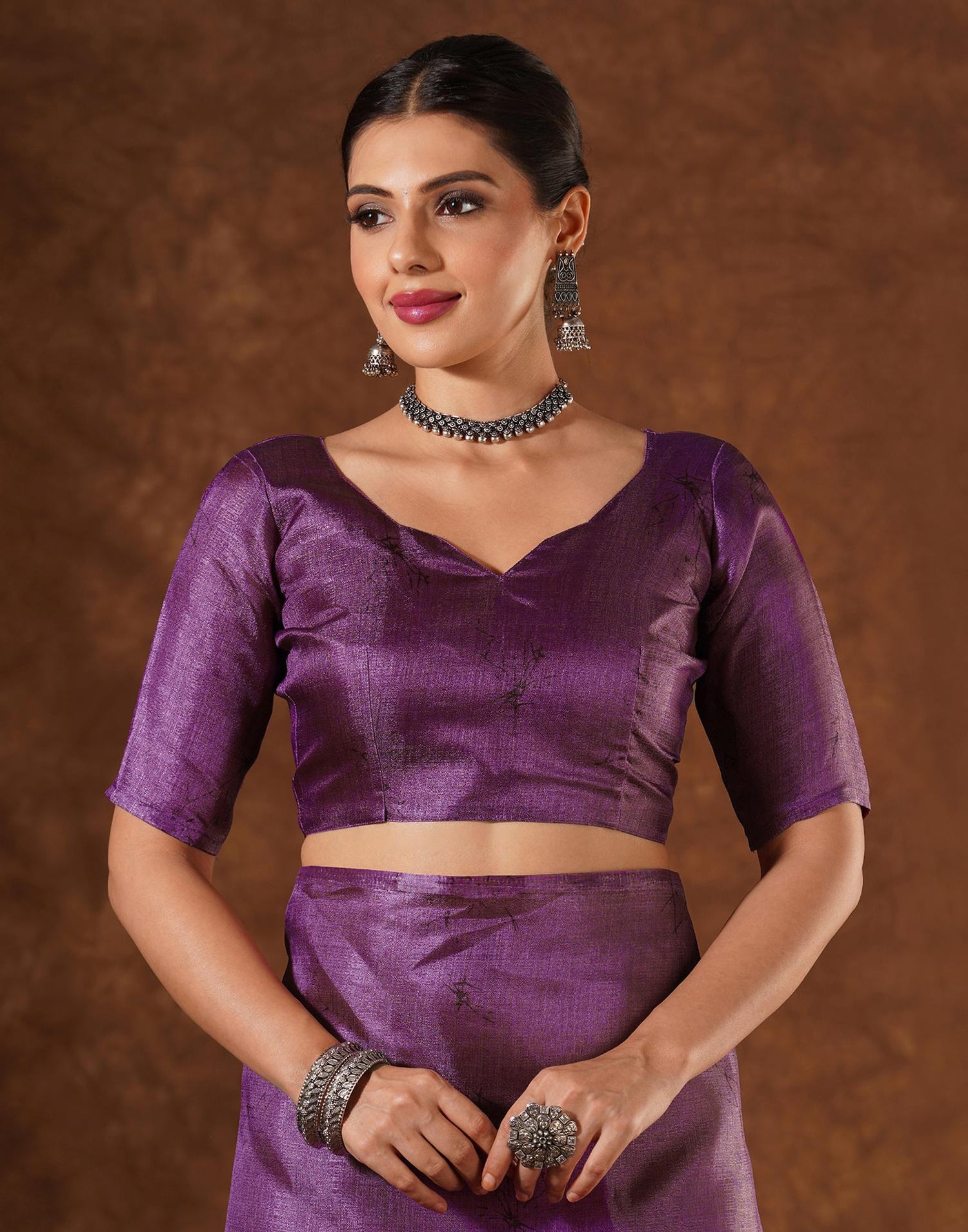 Purple Cotton Printed Saree