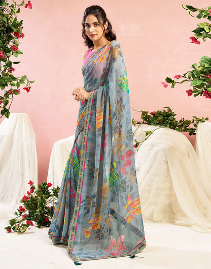 Grey Georgette Printed Saree