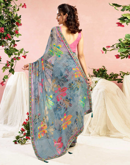 Grey Georgette Printed Saree