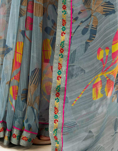 Grey Georgette Printed Saree