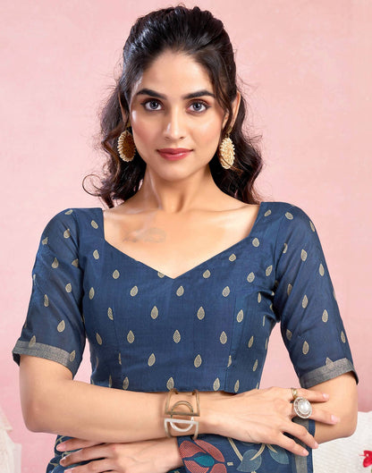 Dusty Blue Chanderi Printed Saree