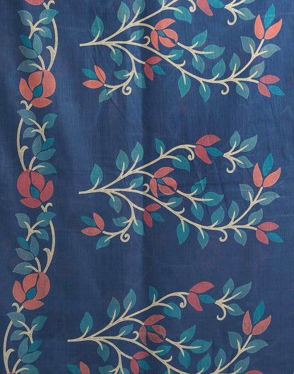 Dusty Blue Chanderi Printed Saree