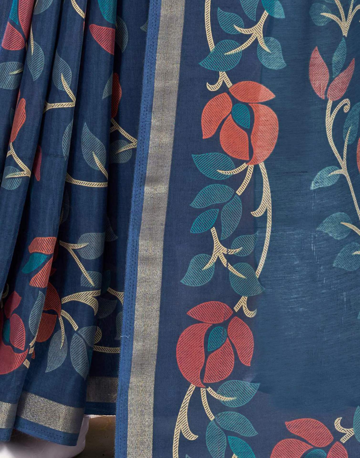 Dusty Blue Chanderi Printed Saree