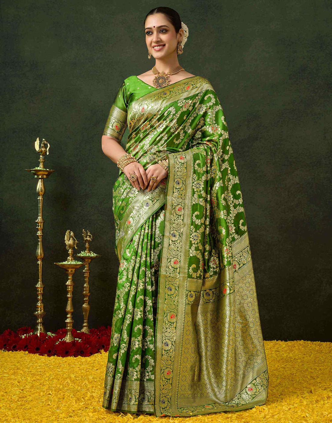 Green Silk Woven Banarasi Saree