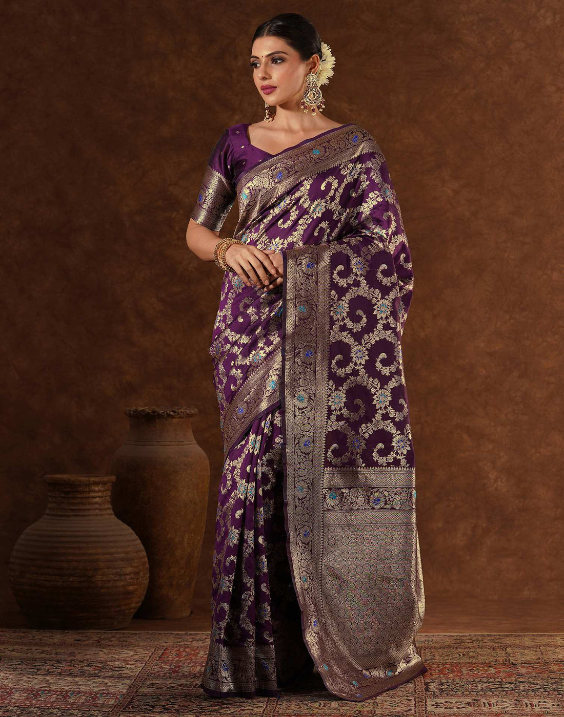 Purple Silk Woven Banarasi Saree