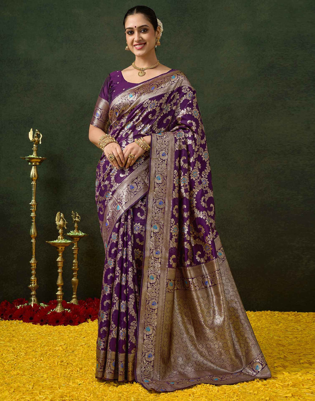 Purple Silk Woven Banarasi Saree