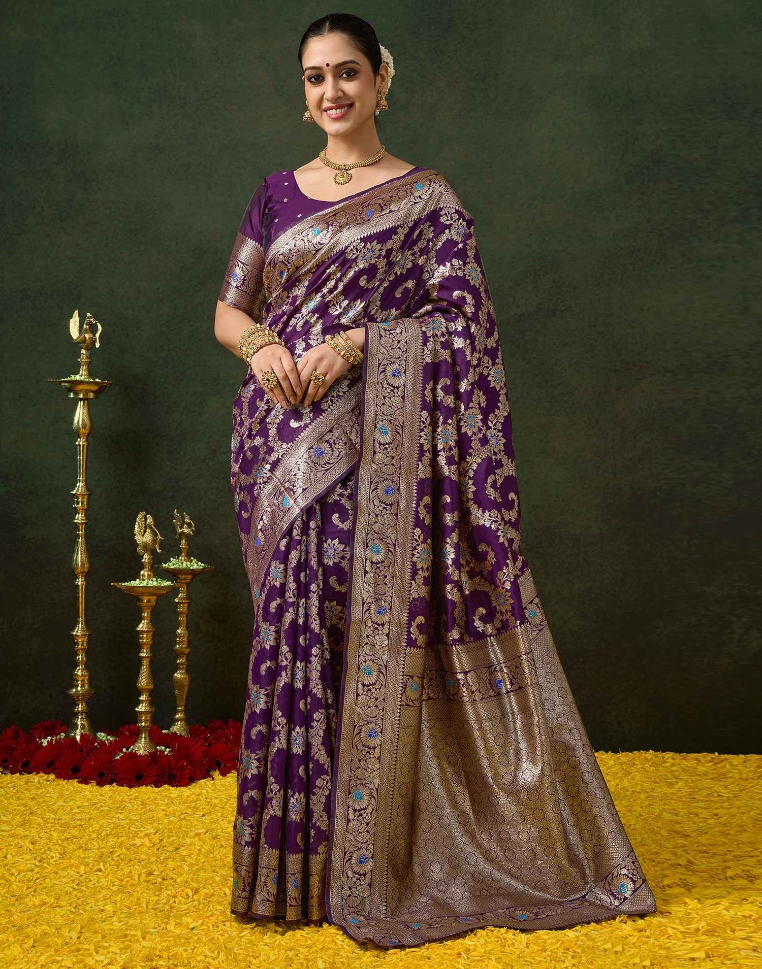 Purple Silk Woven Banarasi Saree