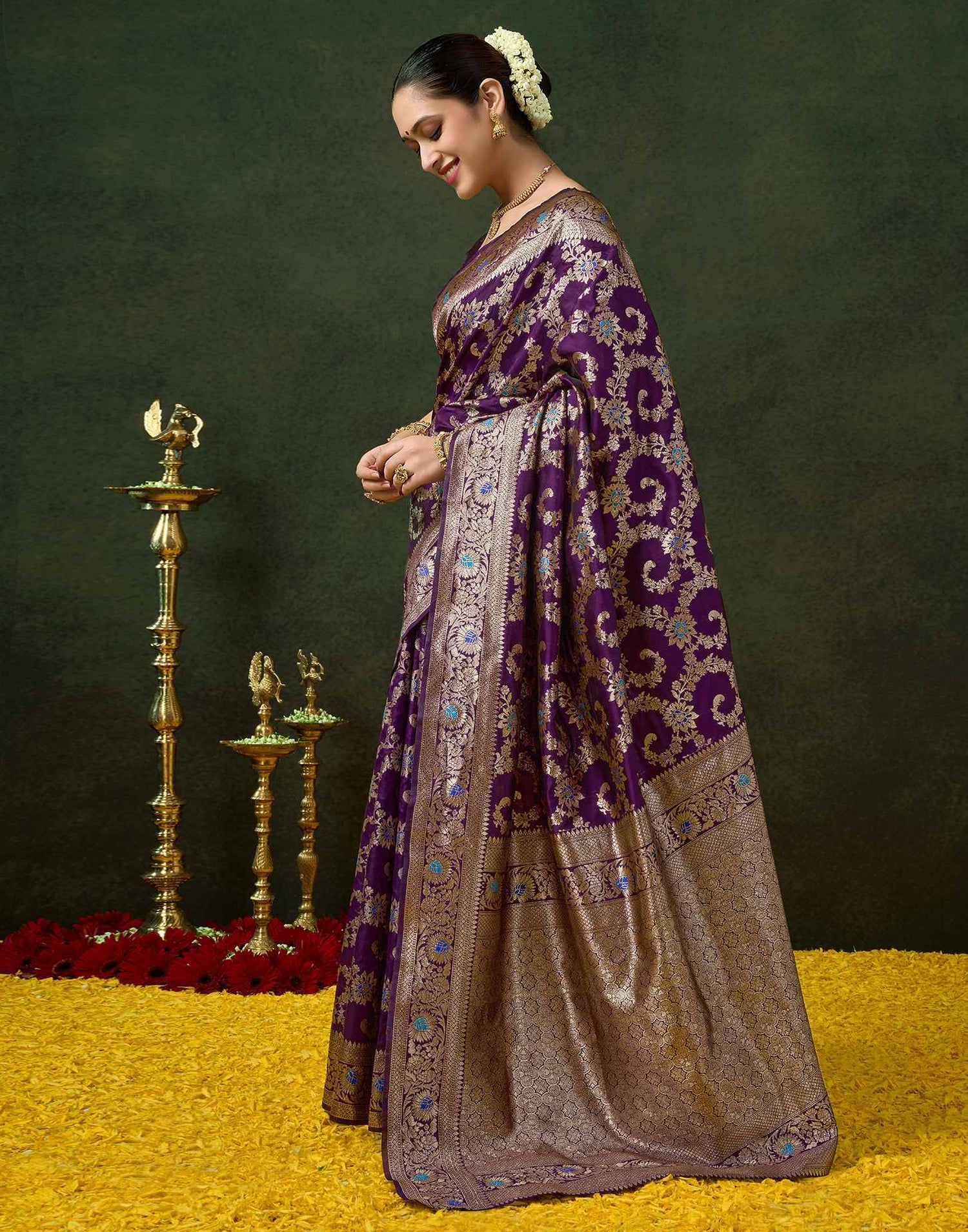 Purple Silk Woven Banarasi Saree