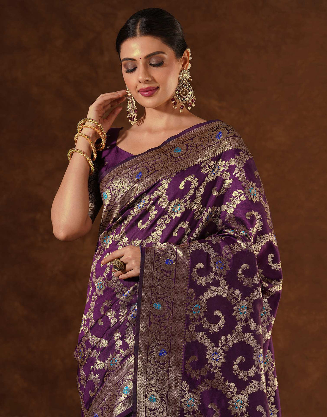 Purple Silk Woven Banarasi Saree