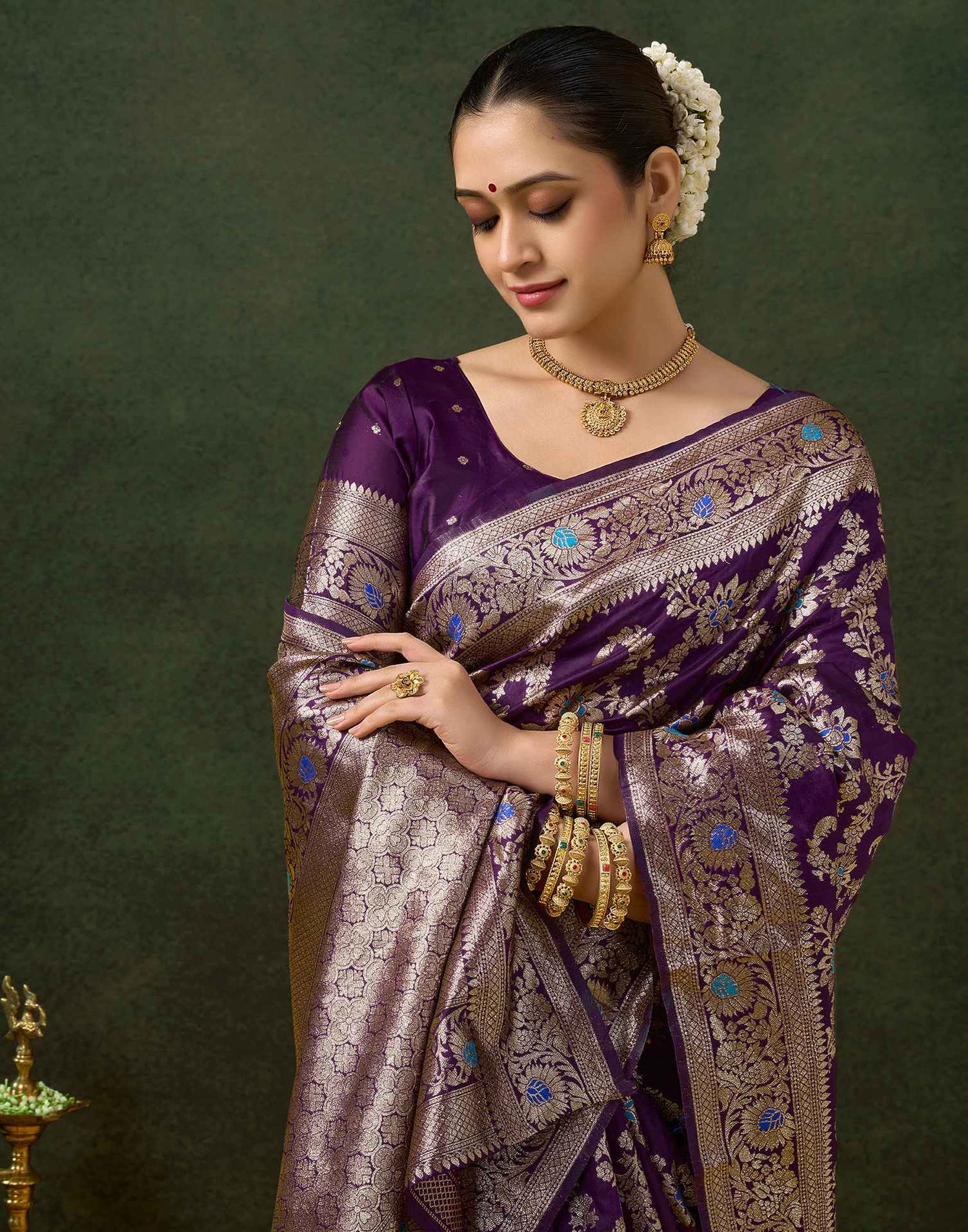 Purple Silk Woven Banarasi Saree