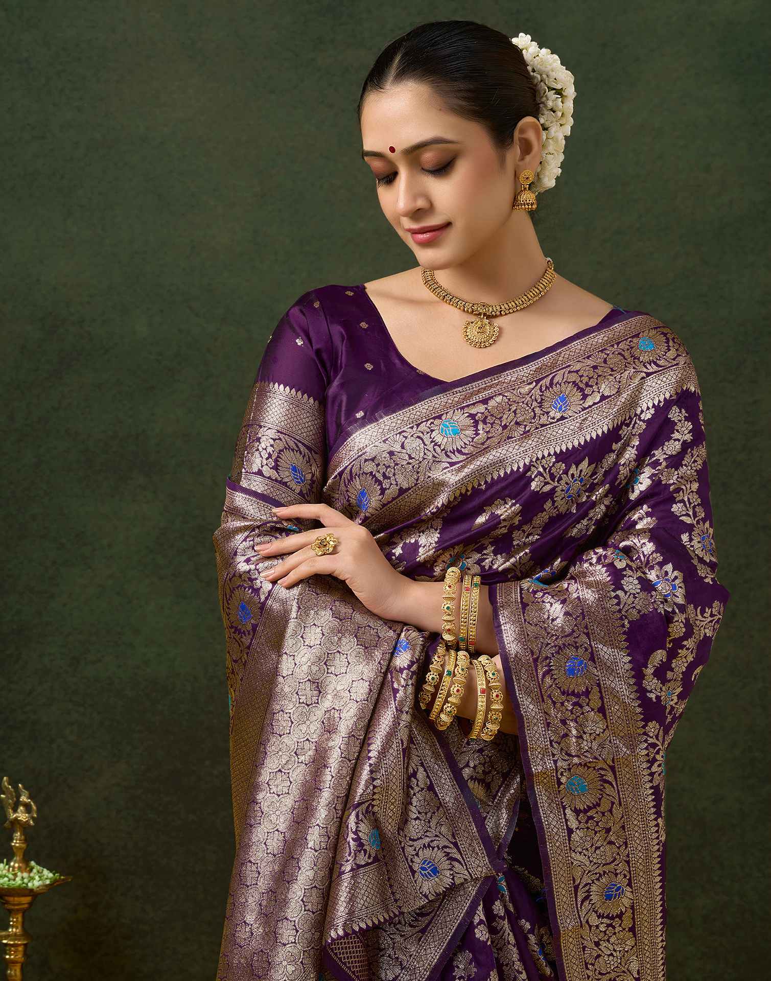 Purple Silk Woven Banarasi Saree