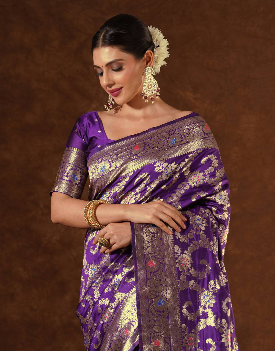 Purple Silk Woven Banarasi Saree
