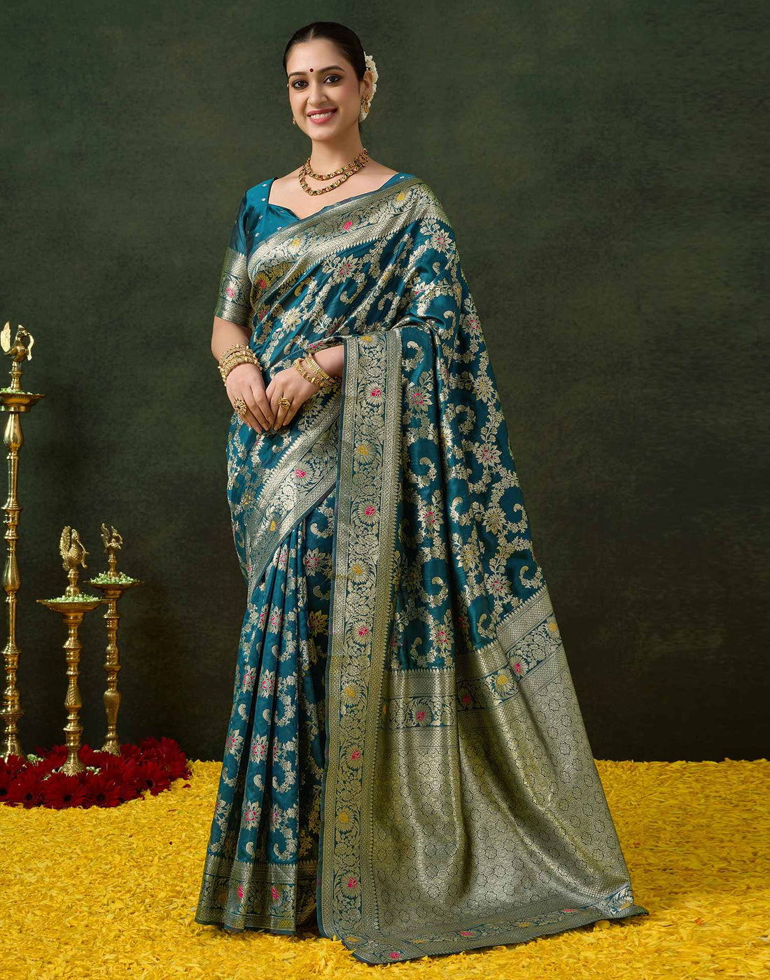 Blue Silk Woven Banarasi Saree