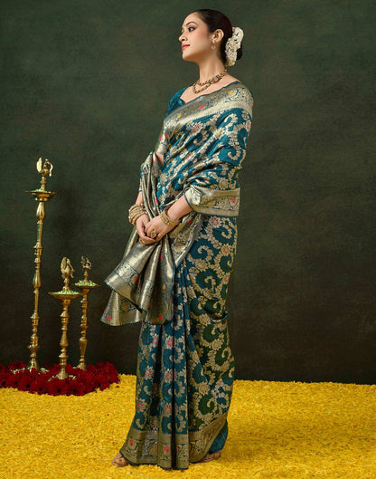 Blue Silk Woven Banarasi Saree