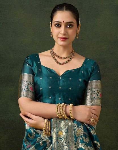 Blue Silk Woven Banarasi Saree