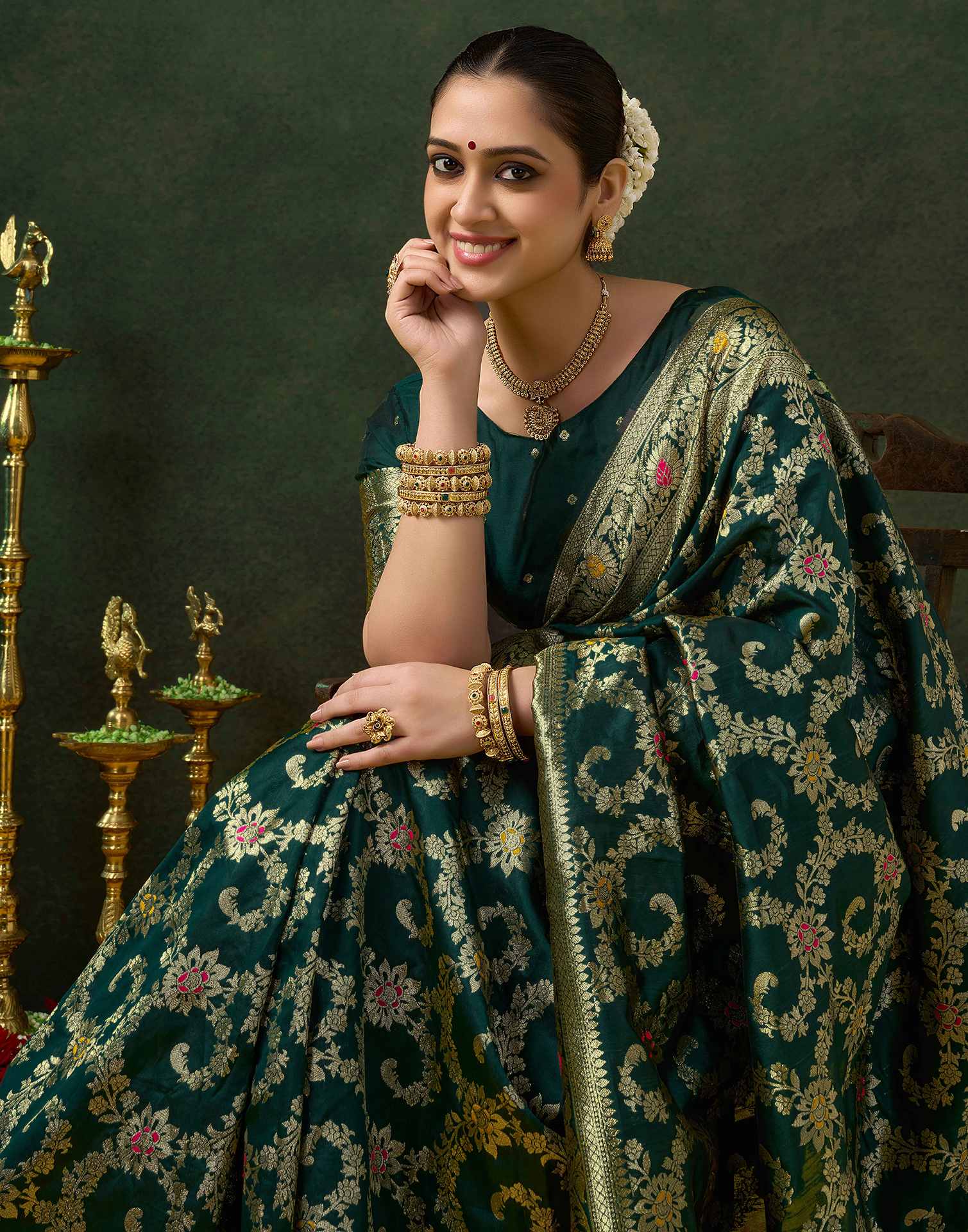 Green Silk Woven Banarasi Saree
