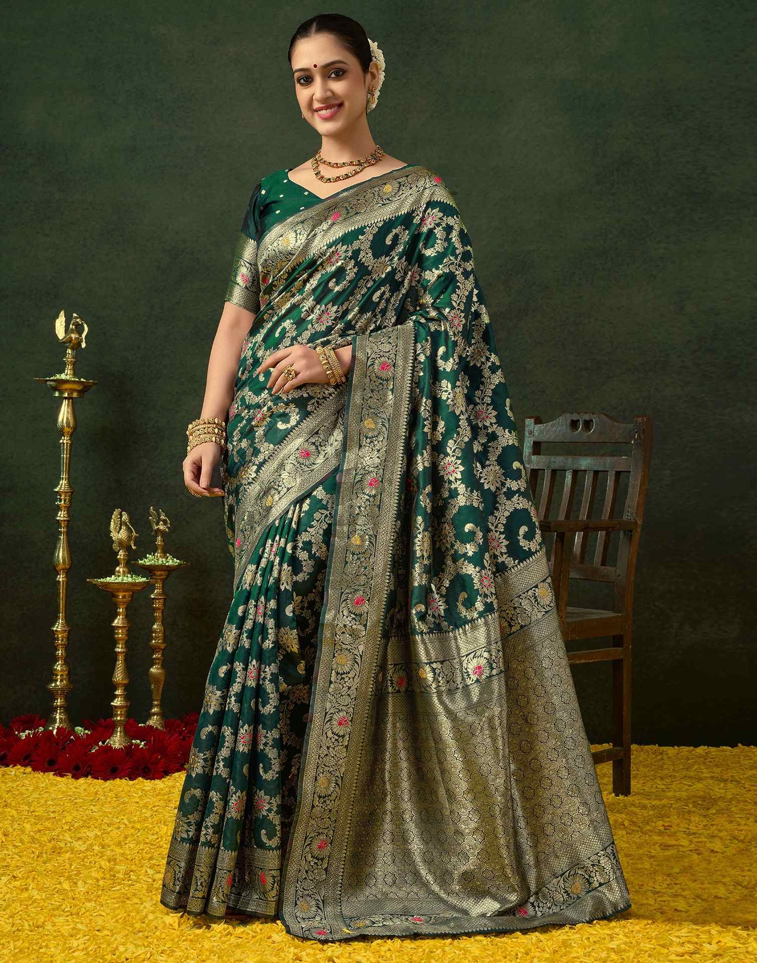 Green Silk Woven Banarasi Saree