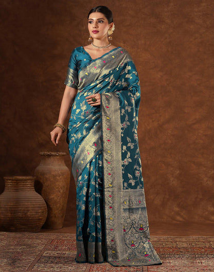 Blue Silk Woven Banarasi Saree