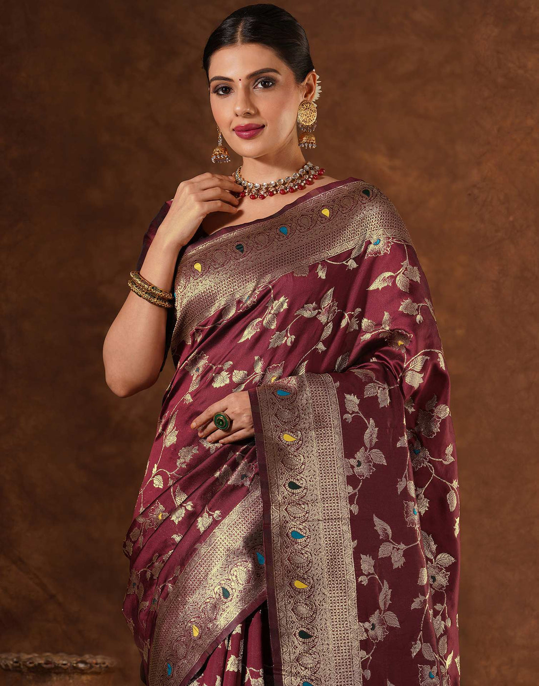 Maroon Silk Woven Banarasi Saree