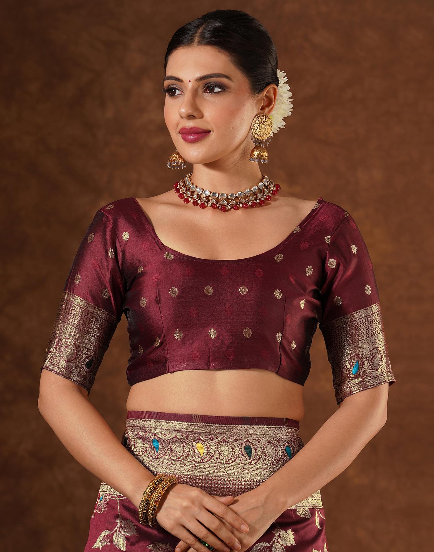Maroon Silk Woven Banarasi Saree
