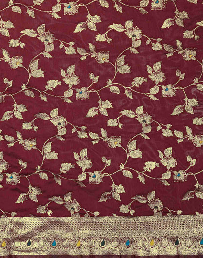 Maroon Silk Woven Banarasi Saree