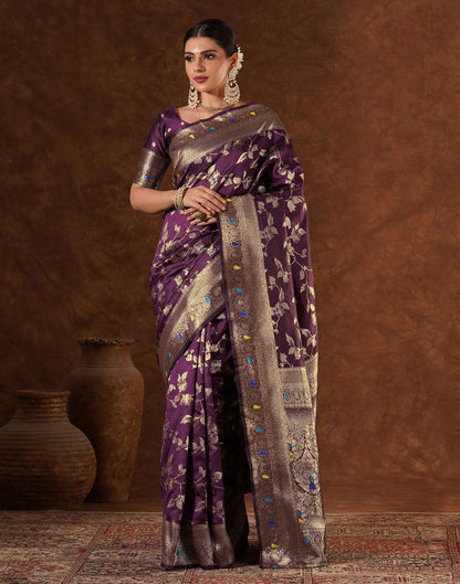 Purple Silk Woven Banarasi Saree