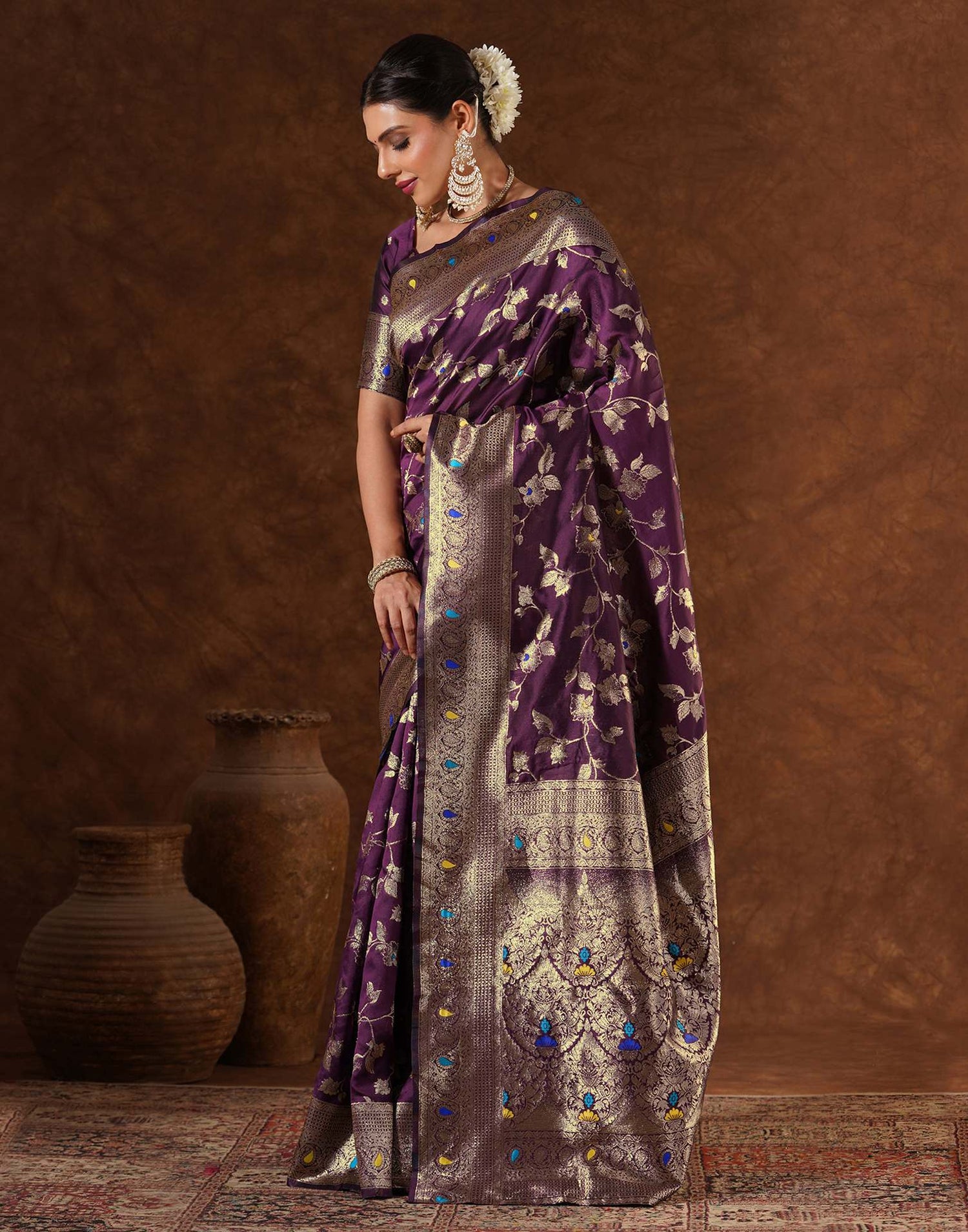 Purple Silk Woven Banarasi Saree