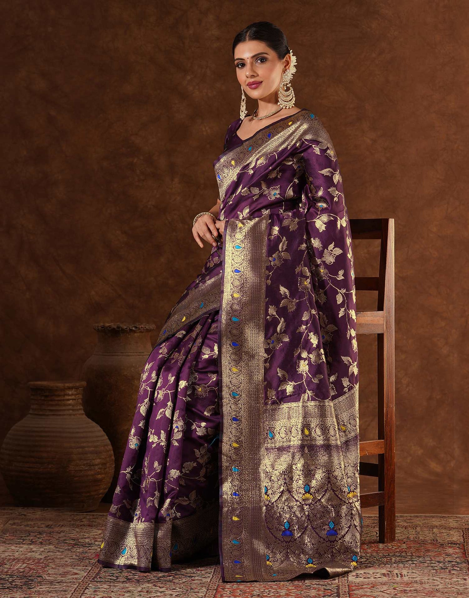 Purple Silk Woven Banarasi Saree