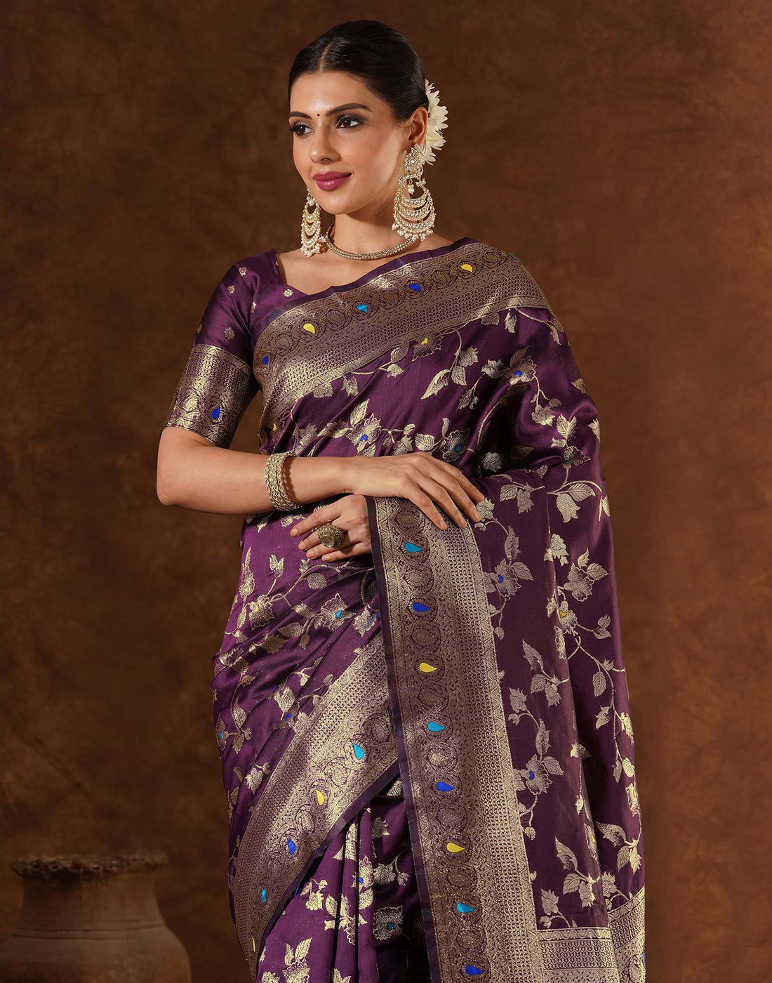 Purple Silk Woven Banarasi Saree