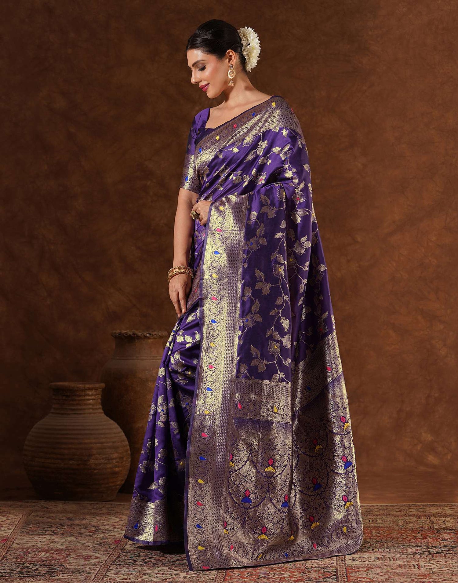 Purple Silk Woven Banarasi Saree