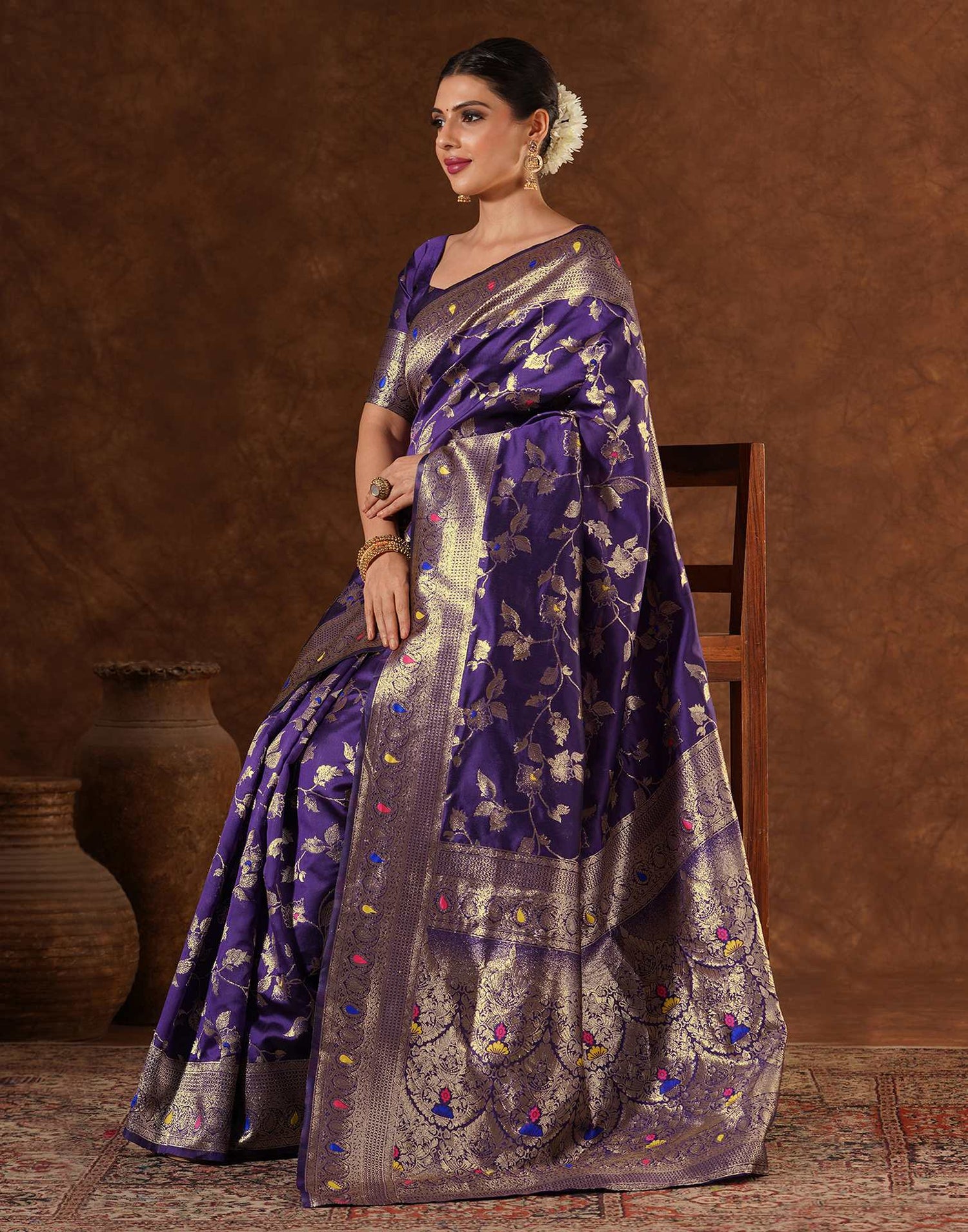 Purple Silk Woven Banarasi Saree