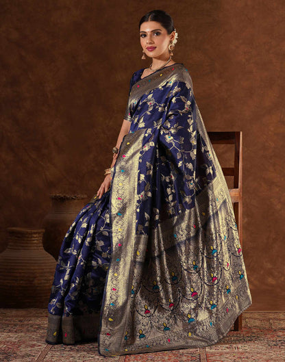 Blue Silk Woven Banarasi Saree