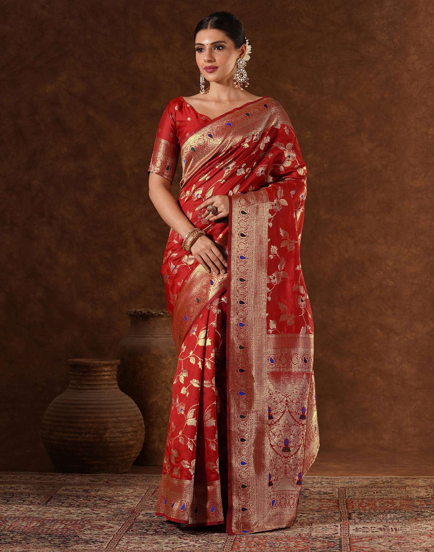 Red Silk Woven Banarasi Saree